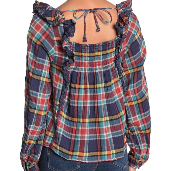 NEW Free People Siena Plaid Ruffled Pullover - Picture 4 of 12